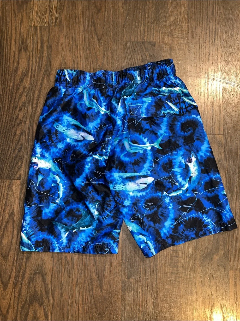 White 'Jaw-some' Shark Graphic Tee with Blue Swim Trunks Size 10-12